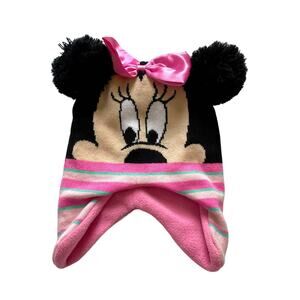 Minnie Mouse Winter Disney Pom Pom Ribbon Beanie Hat Pink Kids Toddler